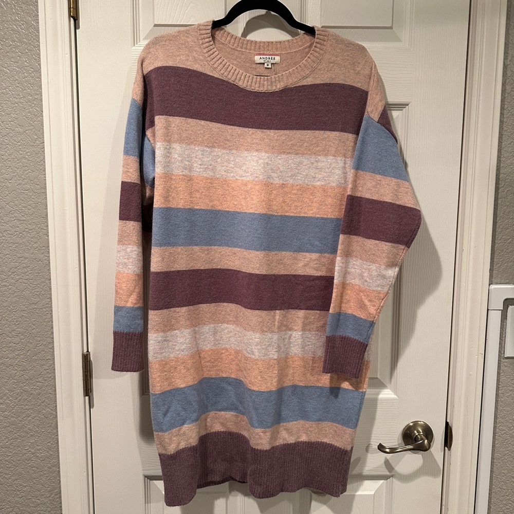 Striped Sweater Dress for Spring and Fall / Colorful Color Block Casual Dress